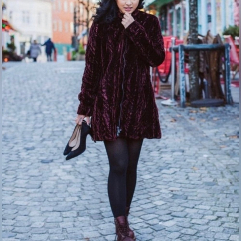 NWT Free People Velvet Burgundy Quilted Coat